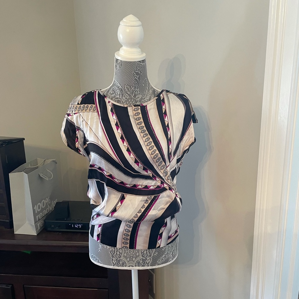 Whbm silk stretch abstract top